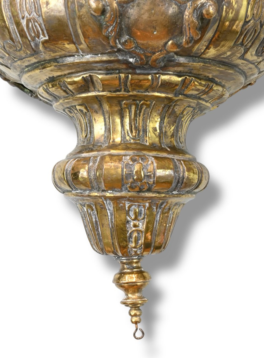 Pair Of Votive Lamps In Embossed And Gilded Metal - 18th Century Italy-photo-4